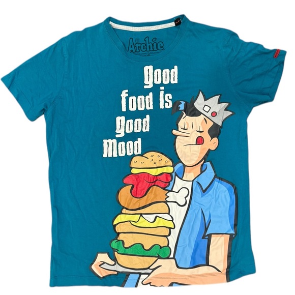 ARCHIE JUGHEAD “GOOD FOOD IS GOOD MOOD” Blue T Shirt in Medium - Picture 1 of 5